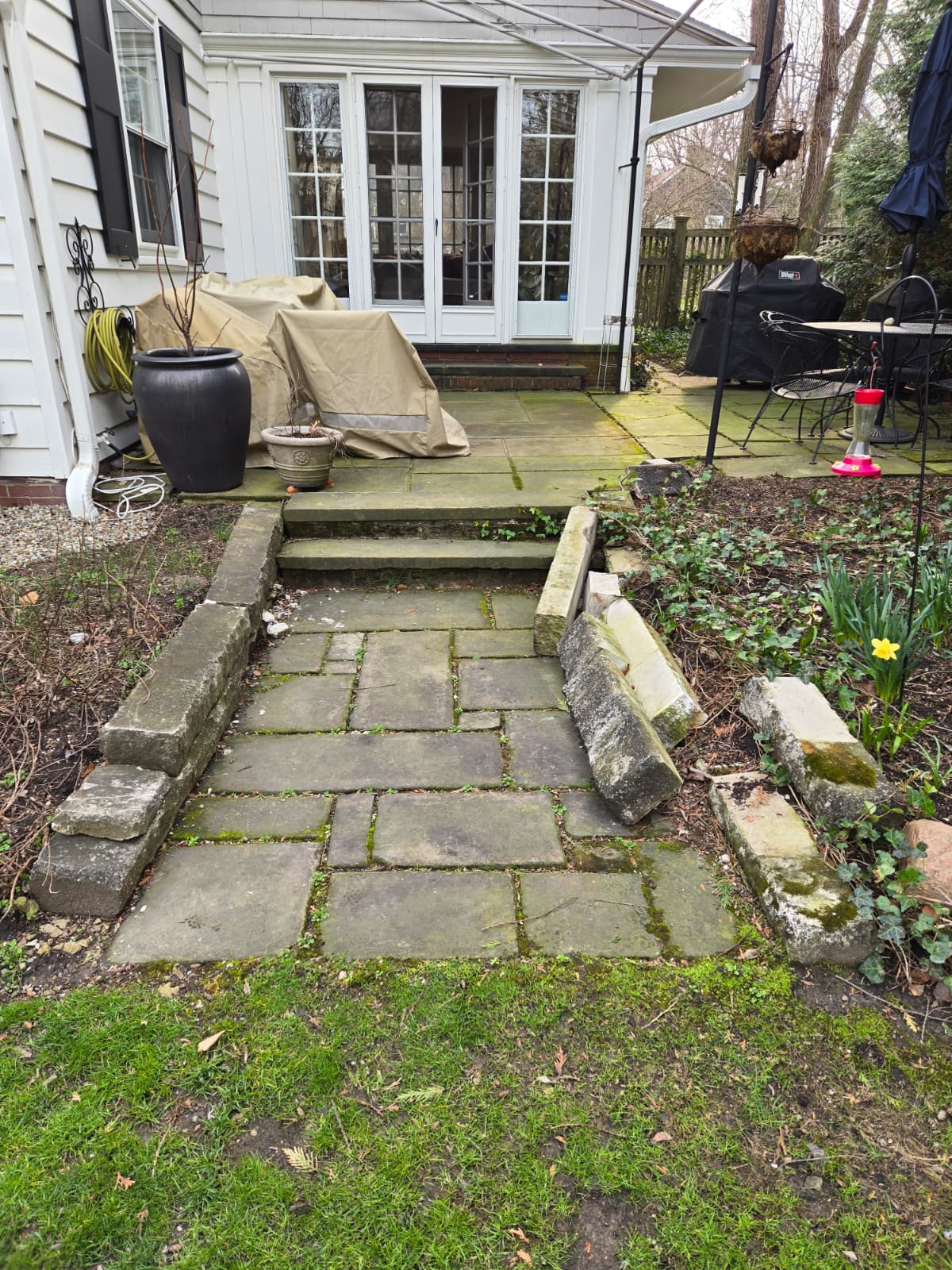 Patio and mulch, before